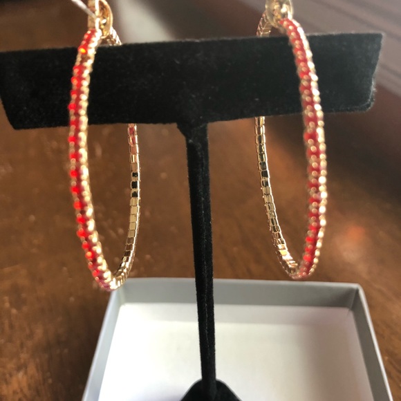RJ Graziano 2” Red Crystal Hoops - Picture 3 of 8